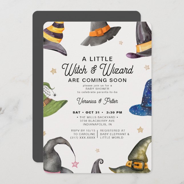 Twins Boy Girl Grey Halloween Baby Shower Invitation (Front/Back)