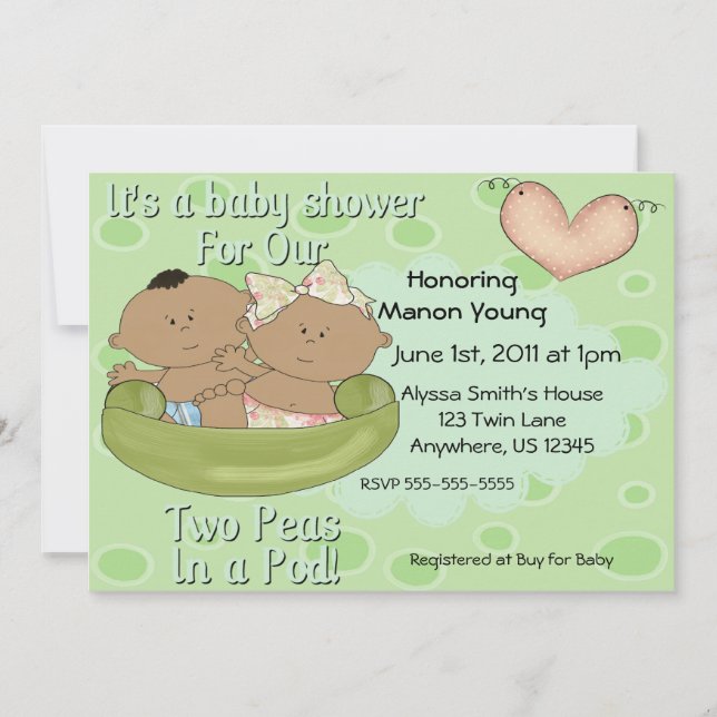 Twins Boy Girl Peas in Pod Baby Shower Invitation (Front)