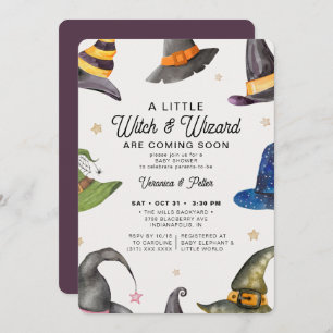 Twins Boy Girl Purple Halloween Baby Shower Invitation
