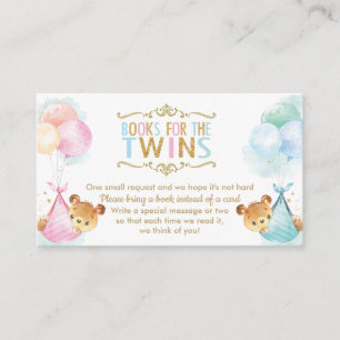 Twins Boy Girl Teddy Bears Bring a Book Instead Enclosure Card