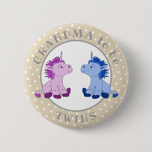 Twins Boy Girl Unicorn Grandma to be Baby Shower 6 Cm Round Badge