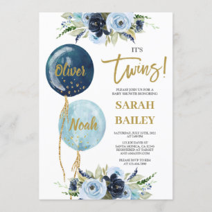 Twins Boys Baby Shower Invitation