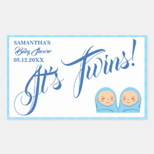 Twins Boys Baby Shower Party Blue. Rectangular Sticker