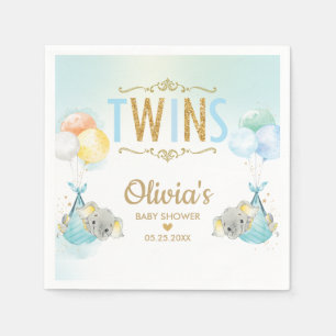Twins Boys Elephant Balloons Baby Shower Napkin