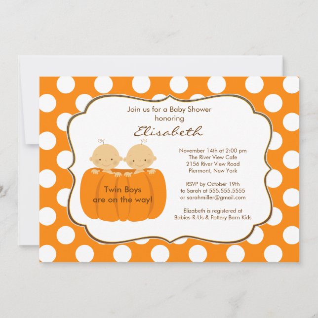 Twins Boys Fall Pumpkin Baby Shower Invitation (Front)