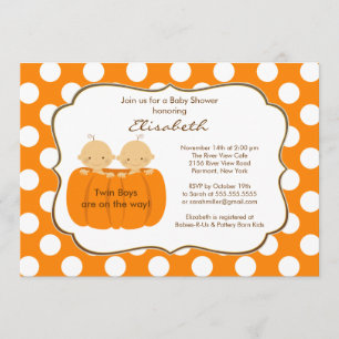 Twins Boys Fall Pumpkin Baby Shower Invitation
