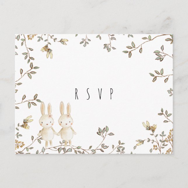 twins bunny floral baby shower rsvp postcard (Front)