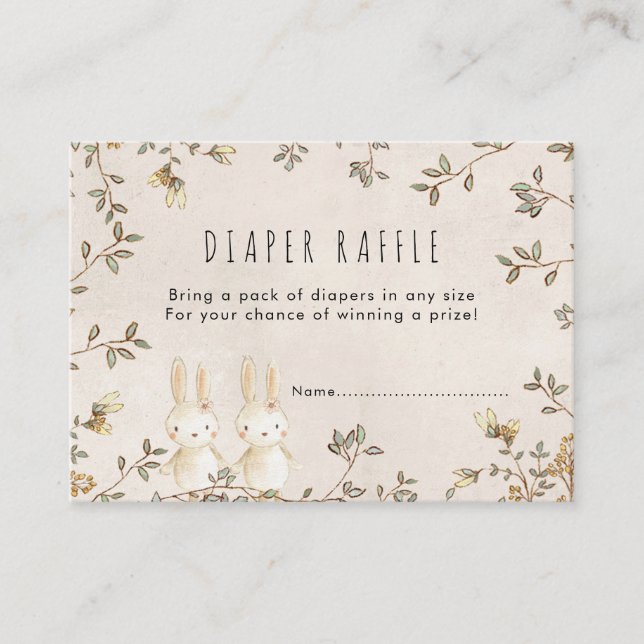 twins bunny floral Diaper Raffle enclosure card (Front)