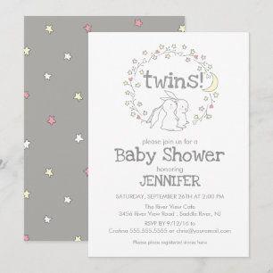 Twins Bunny gender neutral baby shower Invitation