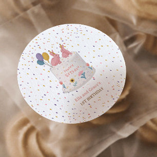 Twins Bunny Rabbit Twin Girls 1st Birthday Classic Round Sticker