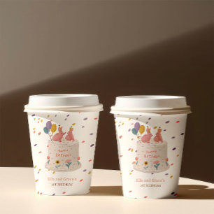 Twins Bunny Rabbit Twin Girls 1st Birthday Paper Cups