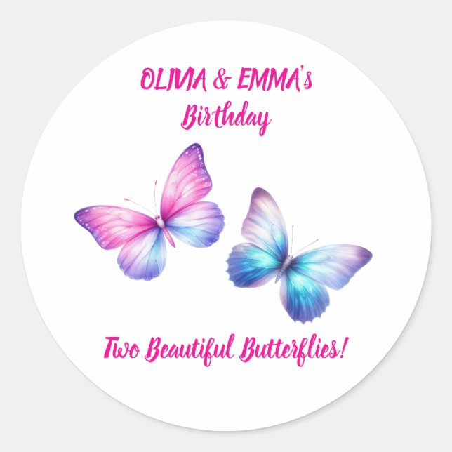 Twins Butterfly Birthday Sticker (Front)