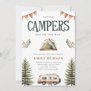 Twins Campers Forest Watercolor Baby Shower Invitation