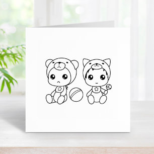 Twins Cat Bear Baby Jumpsuit Colour Me Rubber Stamp