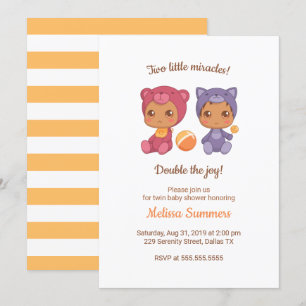 Twins Cat Bear Gender Neutral Baby Shower Invitation