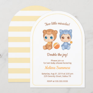 Twins Cat Bear Gender Neutral Baby Shower Invitation