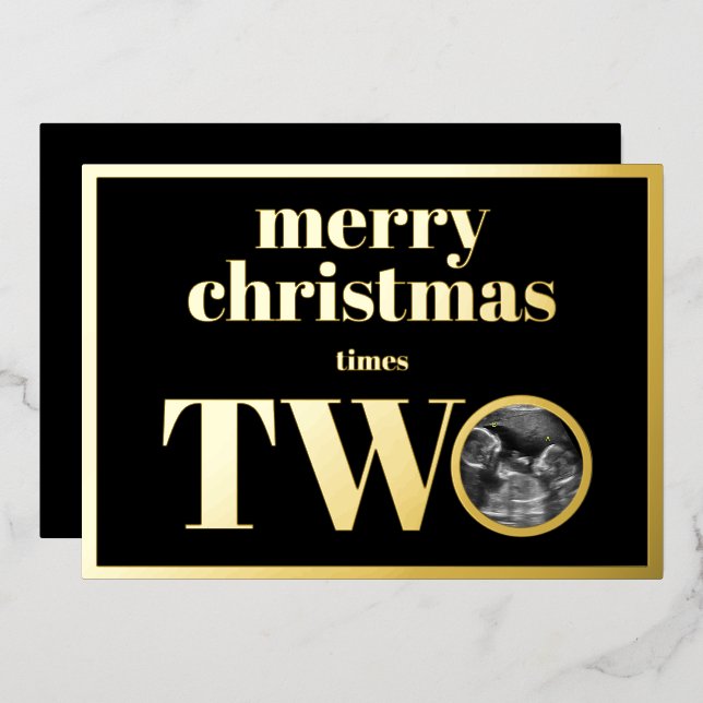 Twins Christmas Pregnancy Announcement Card Gold (Front/Back)