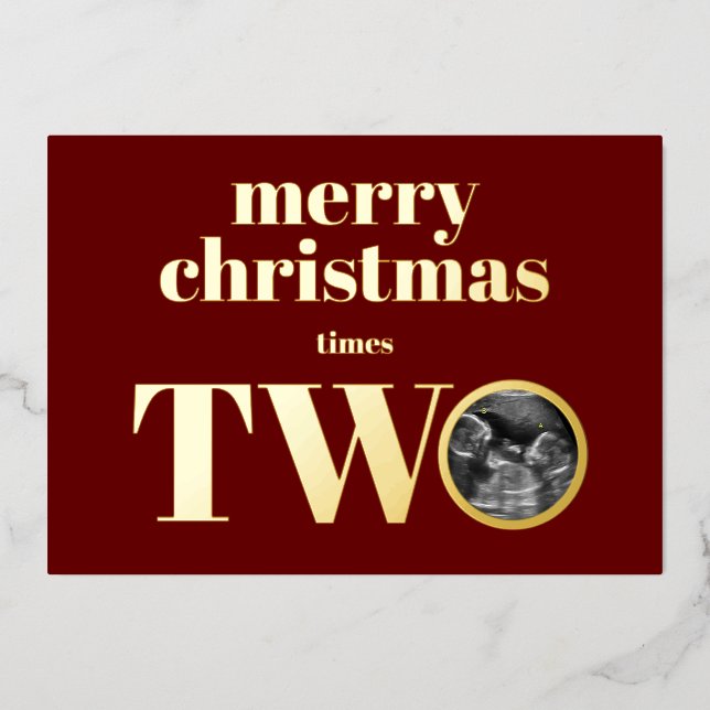 Twins Christmas Pregnancy Announcement Card Gold (Front)