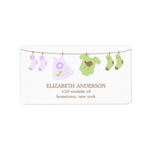 Twins Clothesline Baby Shower Labels