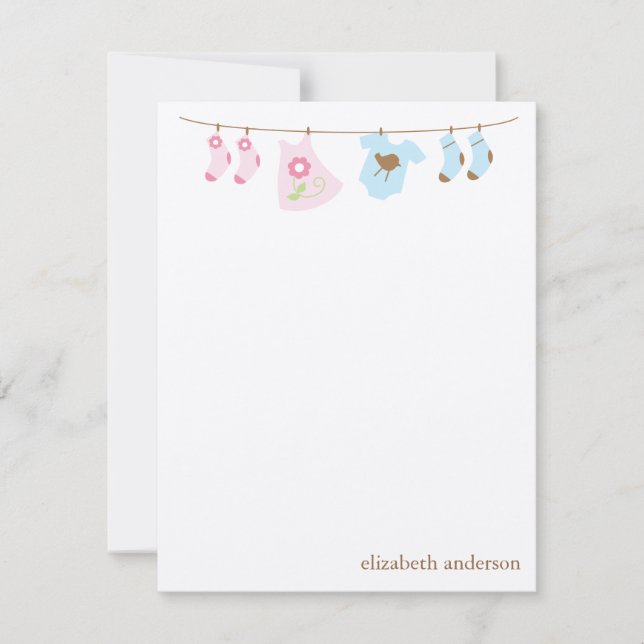 Twins Clothesline Custom Flat Thank You Notes (Front)
