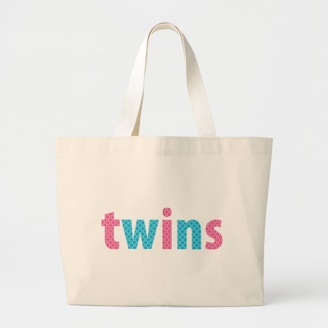 TWINS COLLECTION - mixed {aqua + pink} Large Tote Bag (Front)