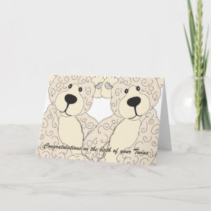 Twins Congratulations Teddy Bear in creams Card