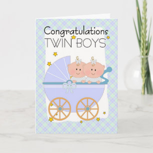 Twins - Congratulations Twin Boys In A Pram Card