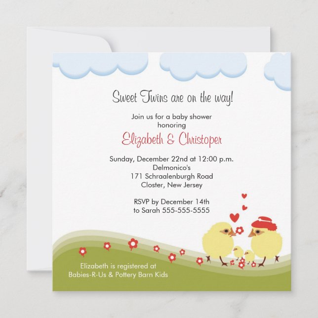 Twins Couple Baby Shower Invitation Baby Chicks (Front)
