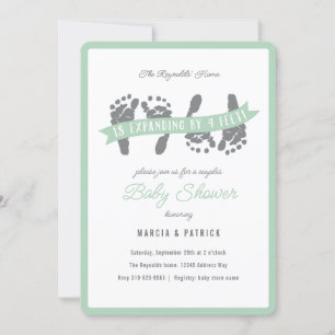 Twins Couples Shower Green Grey Baby Shower Invitation