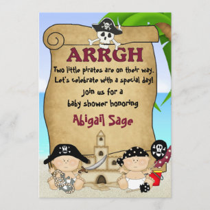 Twins Cute Little Pirates Buccaneers Baby Shower Invitation