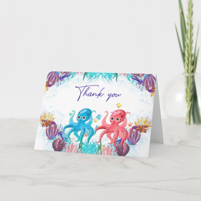 Twins Cute Ocean baby Octopus colourful  Thank You Card (Front)