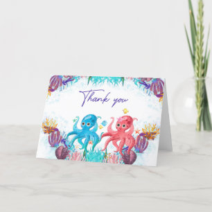 Twins Cute Ocean baby Octopus colourful  Thank You Card
