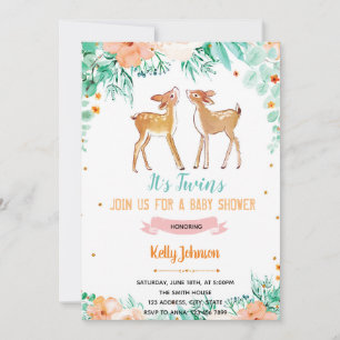 Twins deer baby shower invitation