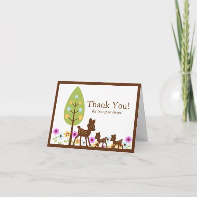 Twins Deer Baby Shower Thank You Note Card (Front)