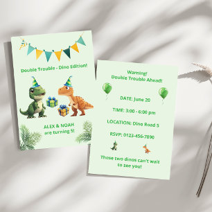 Twins Dinosaur Birthday Invitation Double Trouble