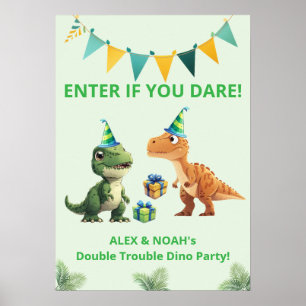Twins Dinosaur Birthday Poster   Enter if You Dare