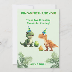 Twins Dinosaur Birthday Thank You Card   Dino-mite