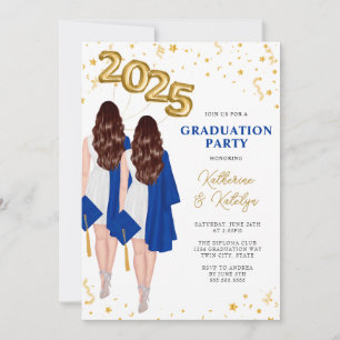 Twins Double Graduation Party Invitation