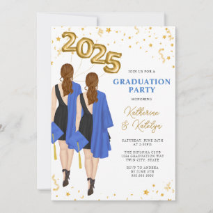 Twins Double Graduation Party Invitation