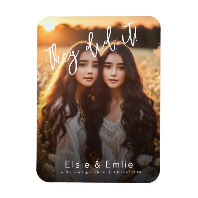 Twins Double Graduation Photo Announcement Magnet (Vertical)