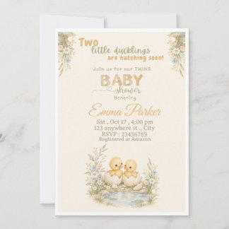 Twins ducklings baby shower invitation