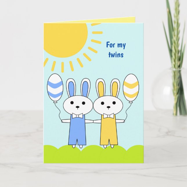 Twins Easter Bunny Holiday Card (Front)
