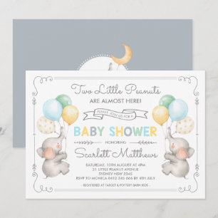 Twins Elephant Baby Shower Pastel Balloons Invite
