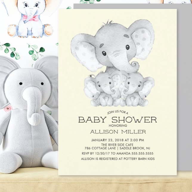 TWINS Elephant Neutral Baby Shower Invitation (Creator Uploaded)