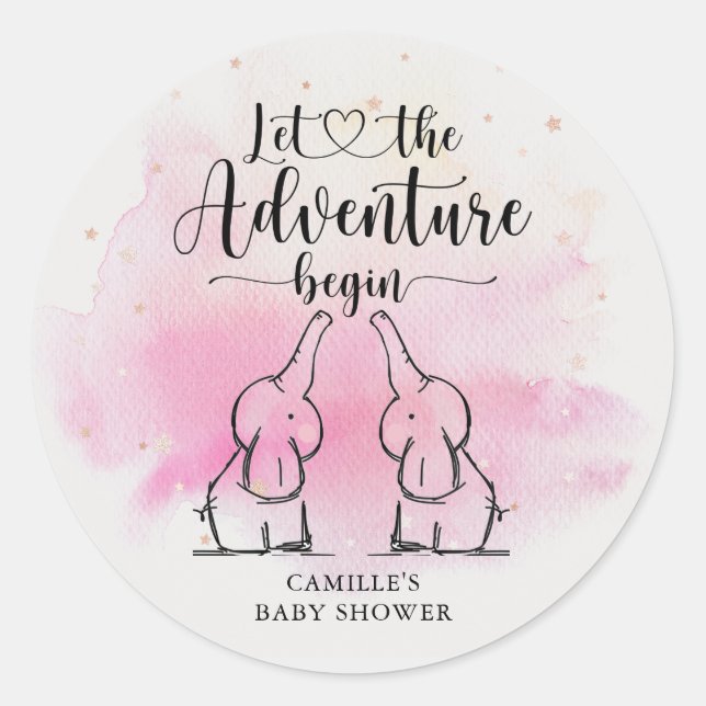 Twins Elephants Baby Shower Classic Round Sticker (Front)