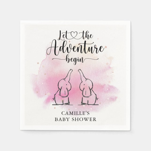 Twins Elephants Baby Shower Napkins (Front)