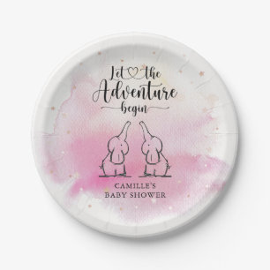 Twins Elephants Baby Shower Paper Plate