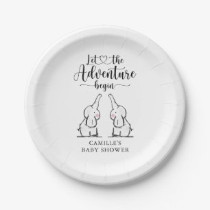 Twins Elephants Baby Shower Paper Plate