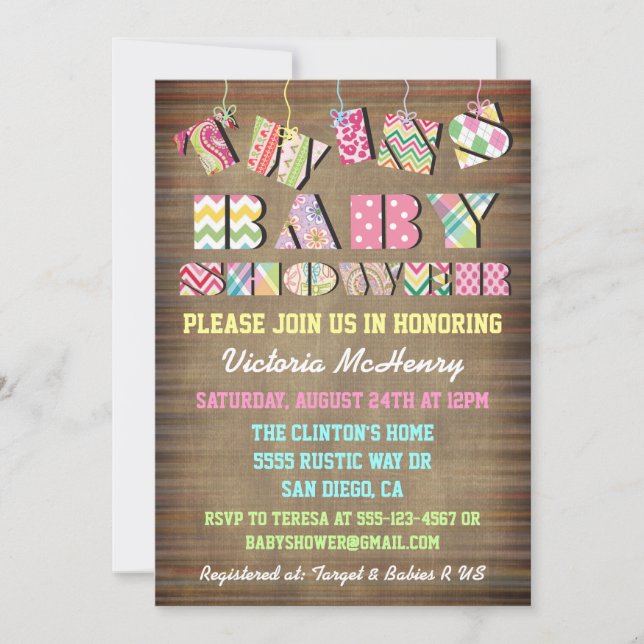 Twins Fabric Shabby Chic  Baby Shower Invitations (Front)