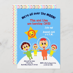 Twins first birthday astronauts party  invitation